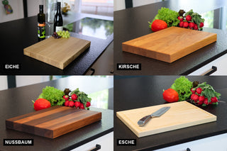 Schneidebretter aus Eiche, Kirsche, Nussbaum und Esche als Geschenke aus Holz