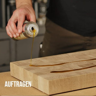 Leinöl-Firnis auf ein Stirnholzbrett auftragen